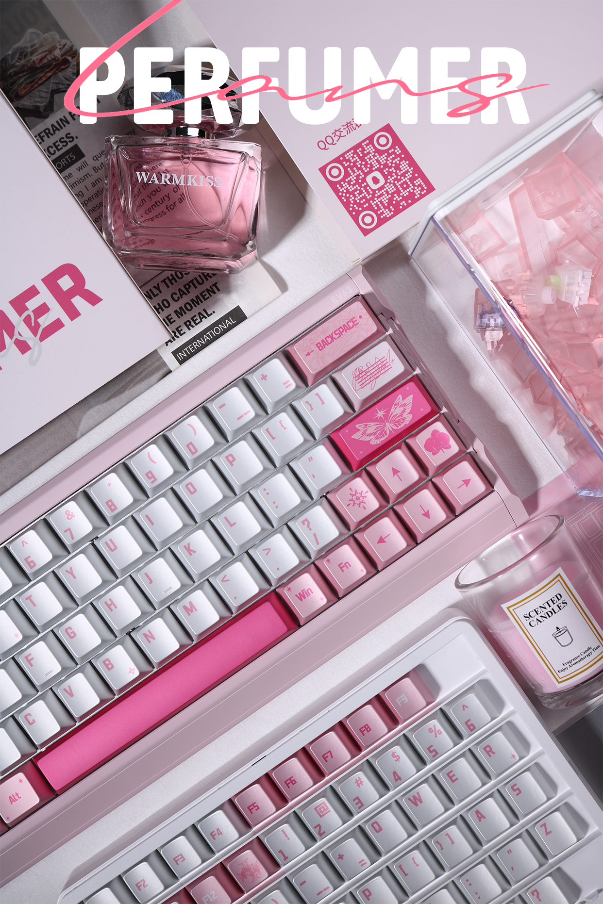#0278 Pink Metallic Pearlescent Paint Perfumer Keycap + Fog Transparent PC Cherry Profile  Designed By Lans