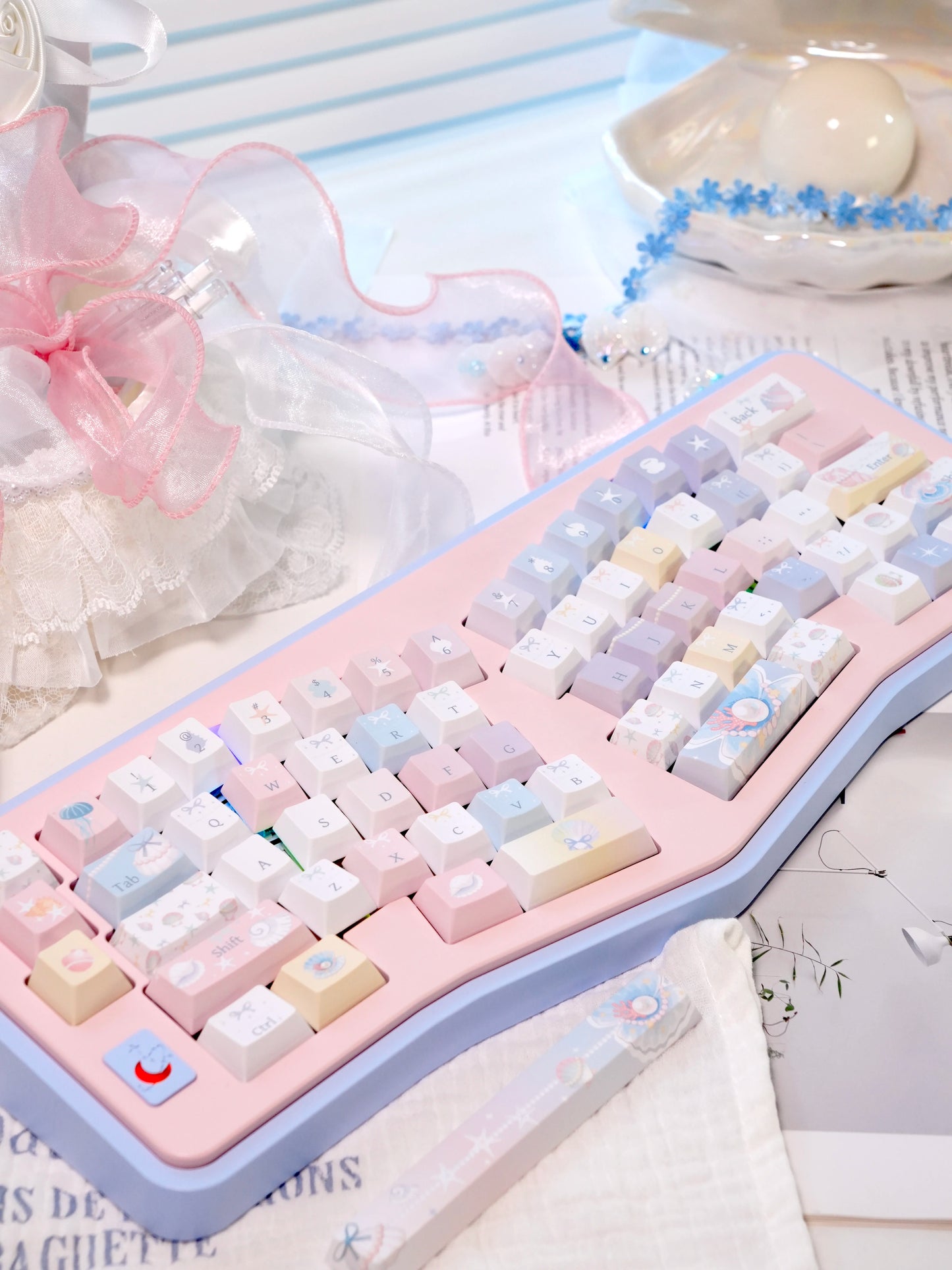 #0269 Pastel Seashell Jellyfish Pearls Keycaps With Foggy Pc Novelty Cherry Profile Designed By Miller