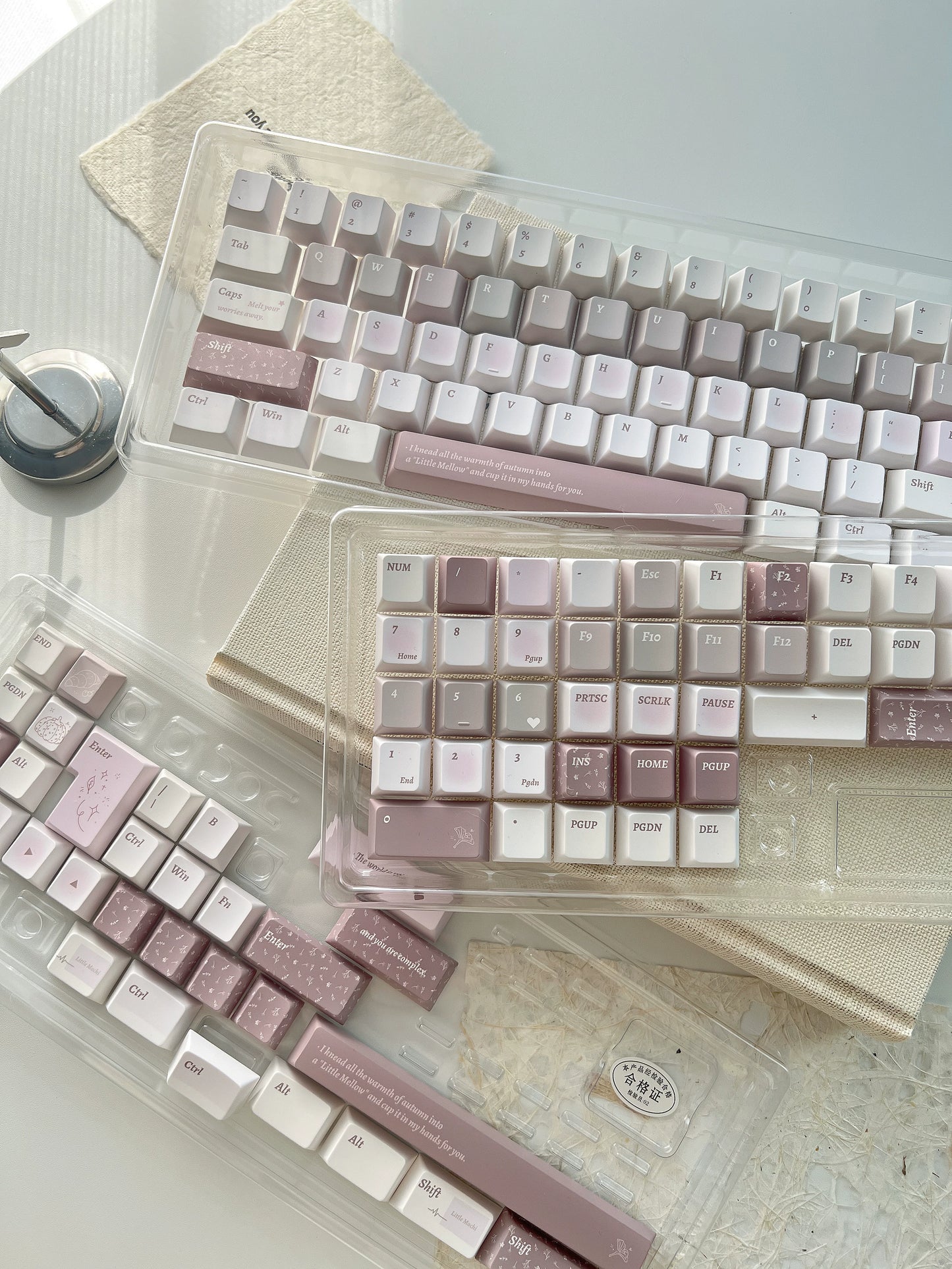 #0266 Little Waxy Keycap Gentle Clear and Cold Gray Pink Low Saturation Cherry Profile Designed By Bluebird