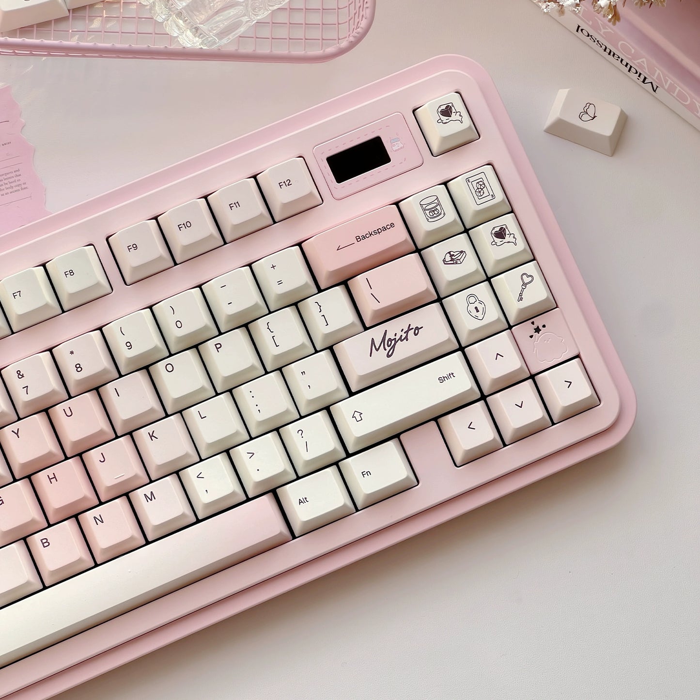 #0250 White Peach Mojito Cream Pink Gradual Change Keycap Cherry Profile (not Including Keyboard)