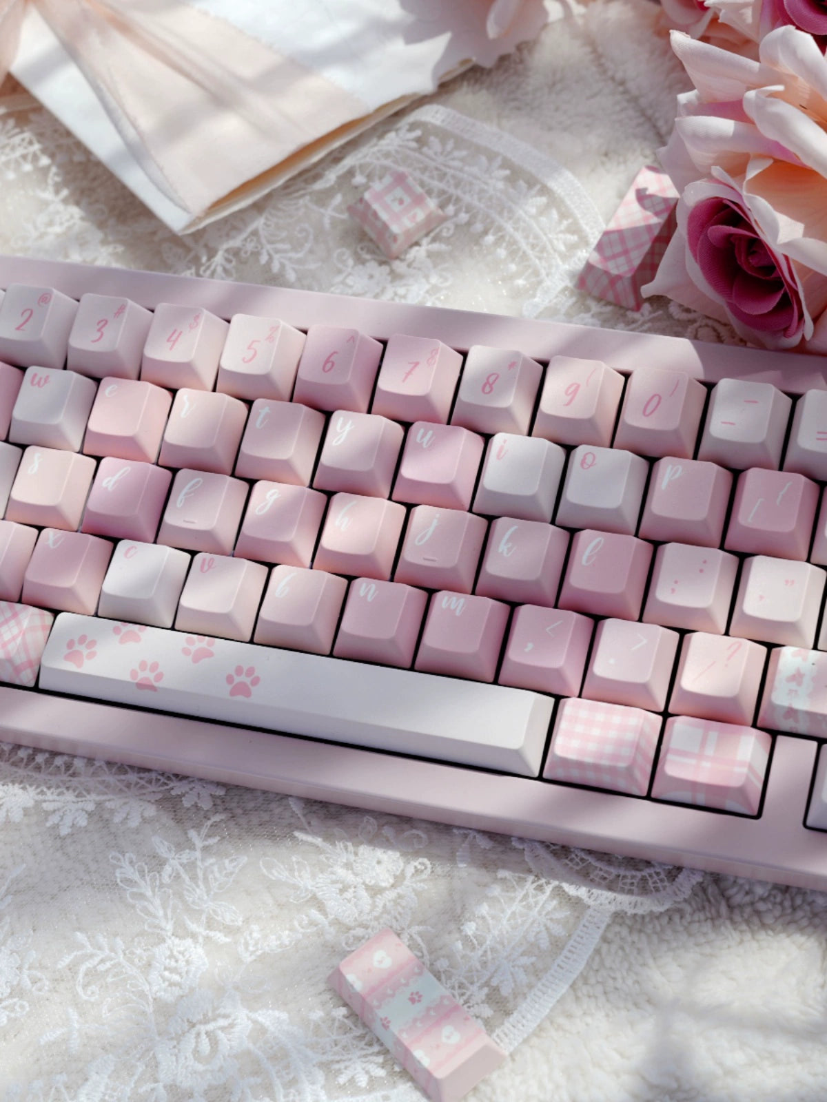 087 Pastel Pink Grid Small Flower Pink Daisy Beauty Cherry Profile Keycap Set