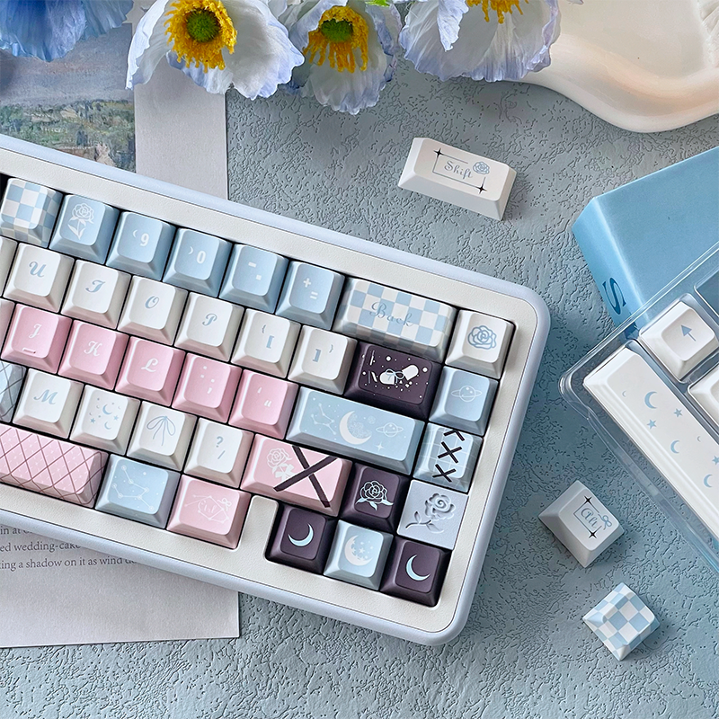 105 Moonlight Rose Pink and Blue Cherry Profile Keycaps 128-key