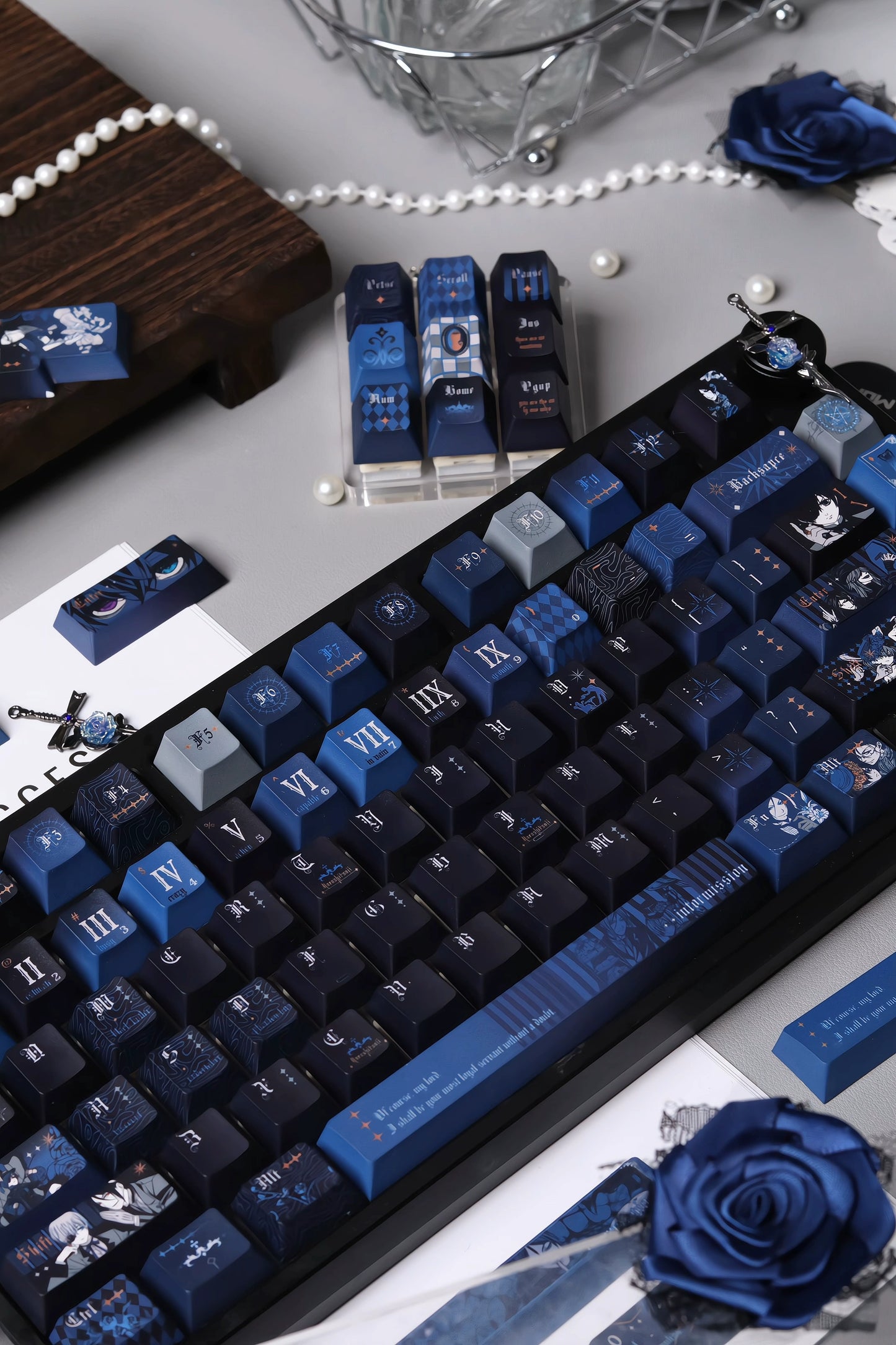 #0247 Black Deacon Themed Keycaps Cobalt Blue Ink Black Cool Style（not including keyboard）