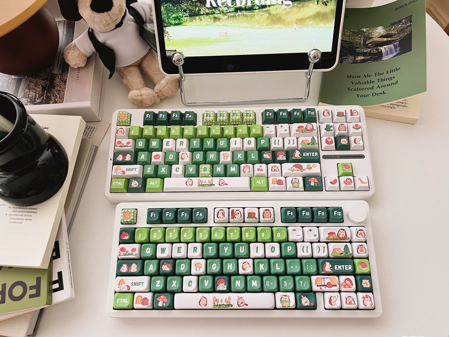 Green Little Hedgehog PBT Five-Sided Sublimation Keycaps Foa/Cherry Profile 143 Keys Customized Mechanical Keyboard Keycaps