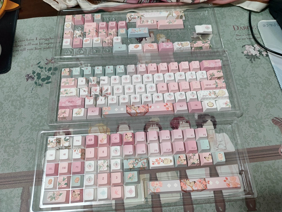 #0264 Begonia Sleepless Keycap Pink Green + Fog Transparent Pc Cherry Profile Designed By Miller