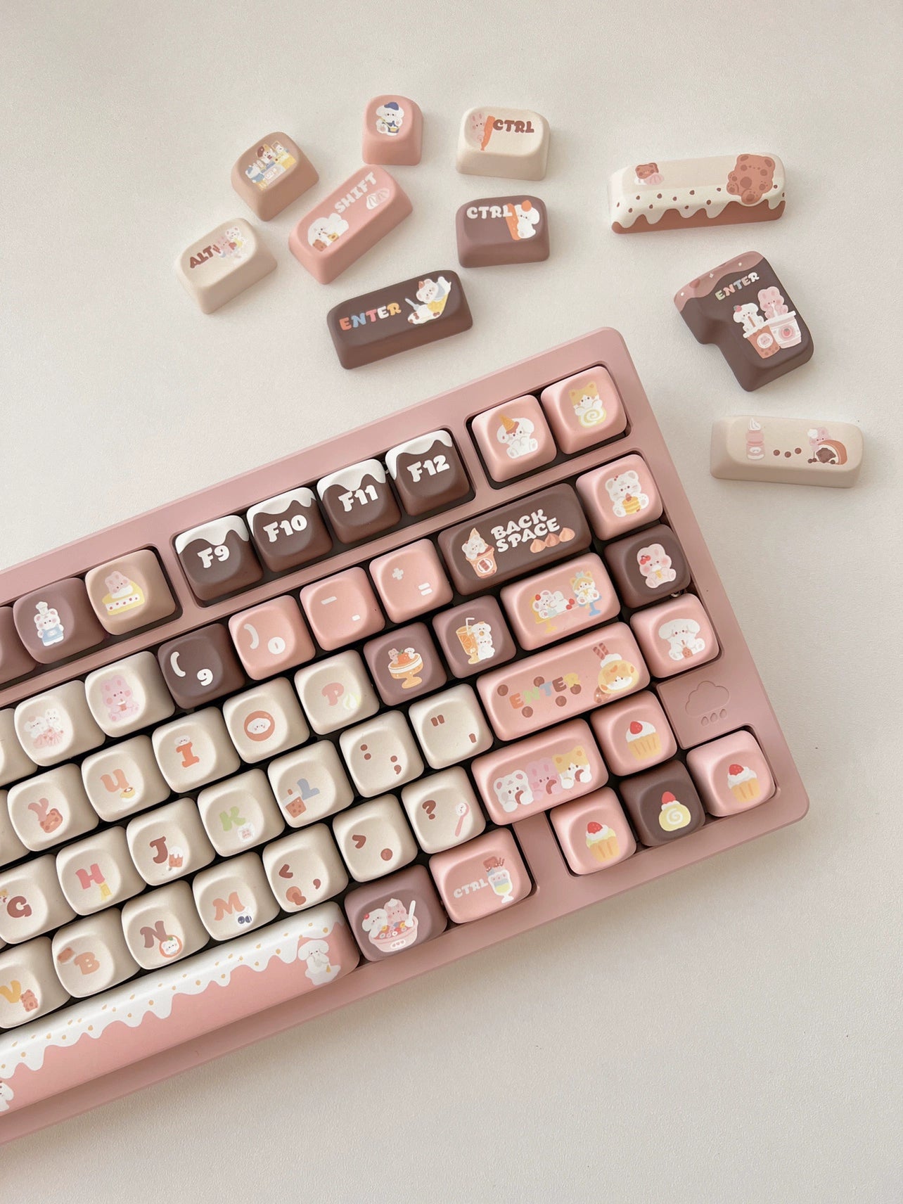 011 Bunny & Bear Milk Tea Store MOA Profile Pink Brown Customized Keycap Set