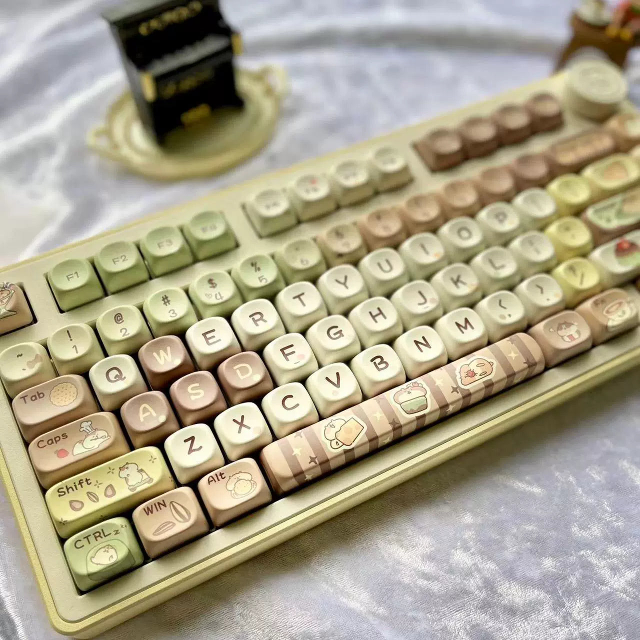 083 Humsters' Afternoon Tea Time Coffee Green Color Cute Keycaps MOA profile 130 keys