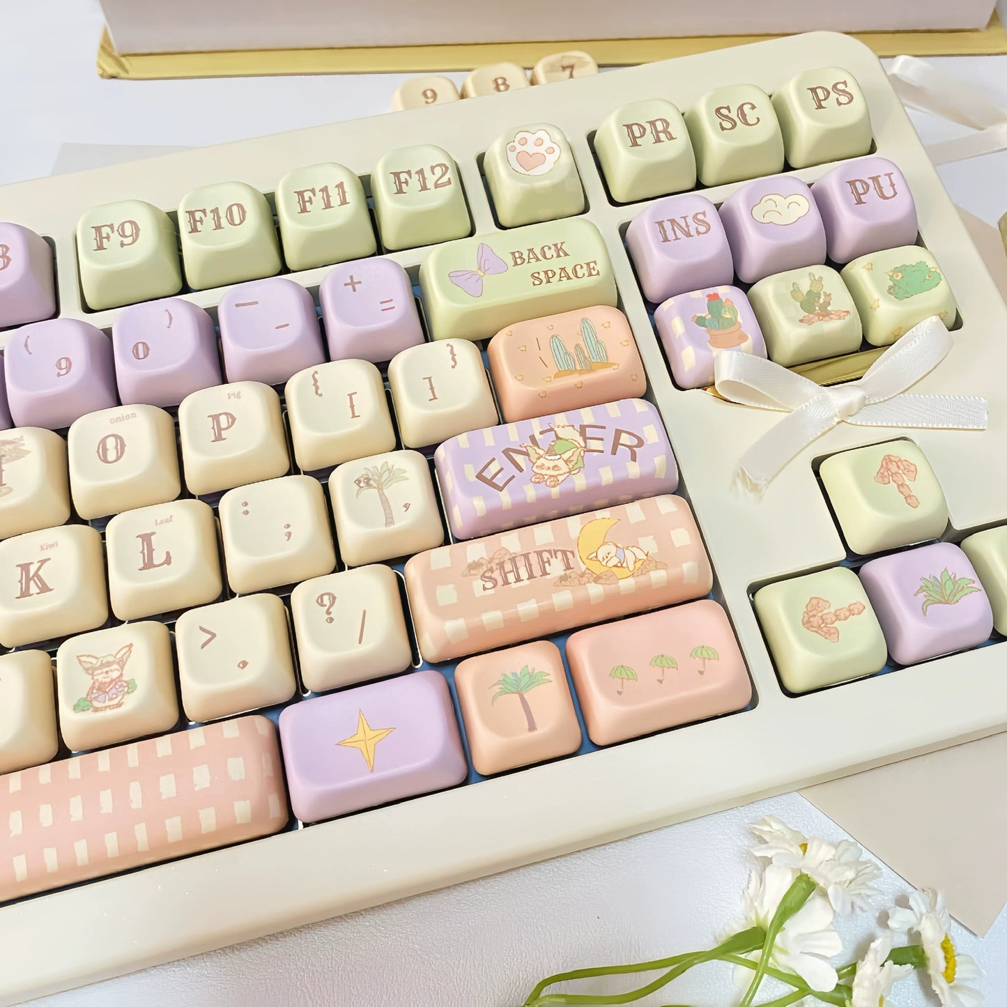 038 Fennec Eoa Profile Pastel Purple Green Yellow Keycaps 143 Keys