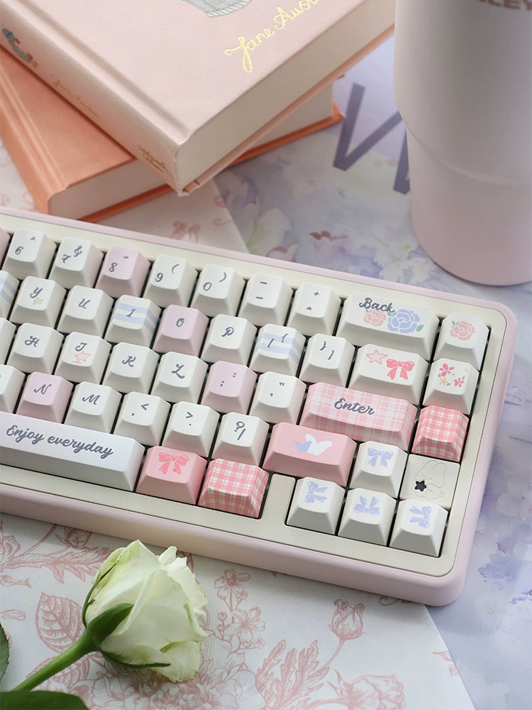 043 Pastel Pink Blue Grids Garden Keycap Cherry/ MOA Profile 152 keys BeeFun design