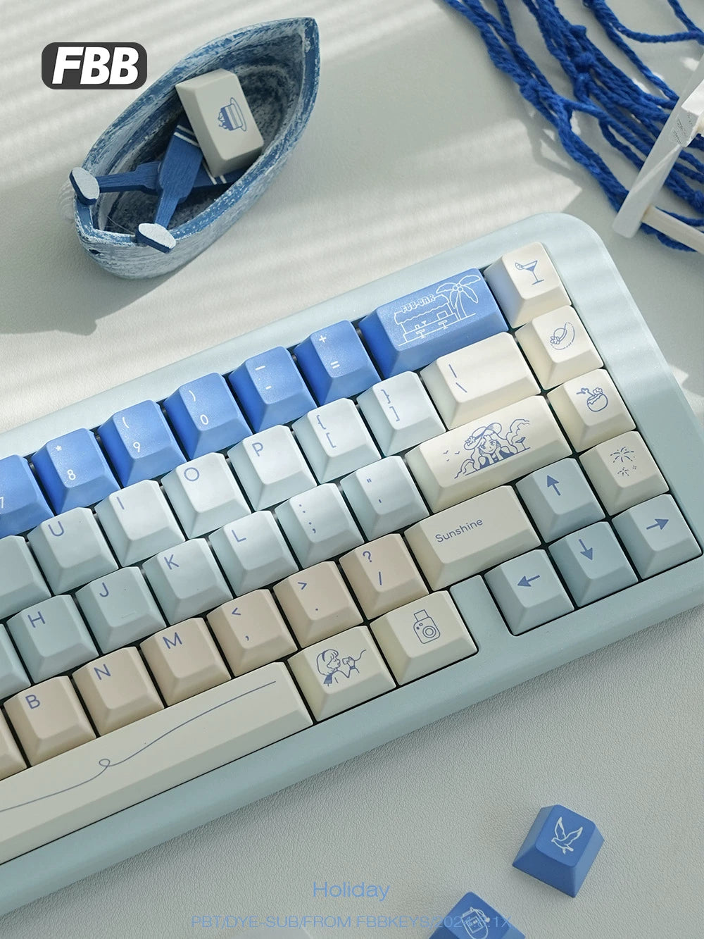 046 Holiday Blue Gradual Change Cherry Profile  Keycap 147 Keys FBB Design