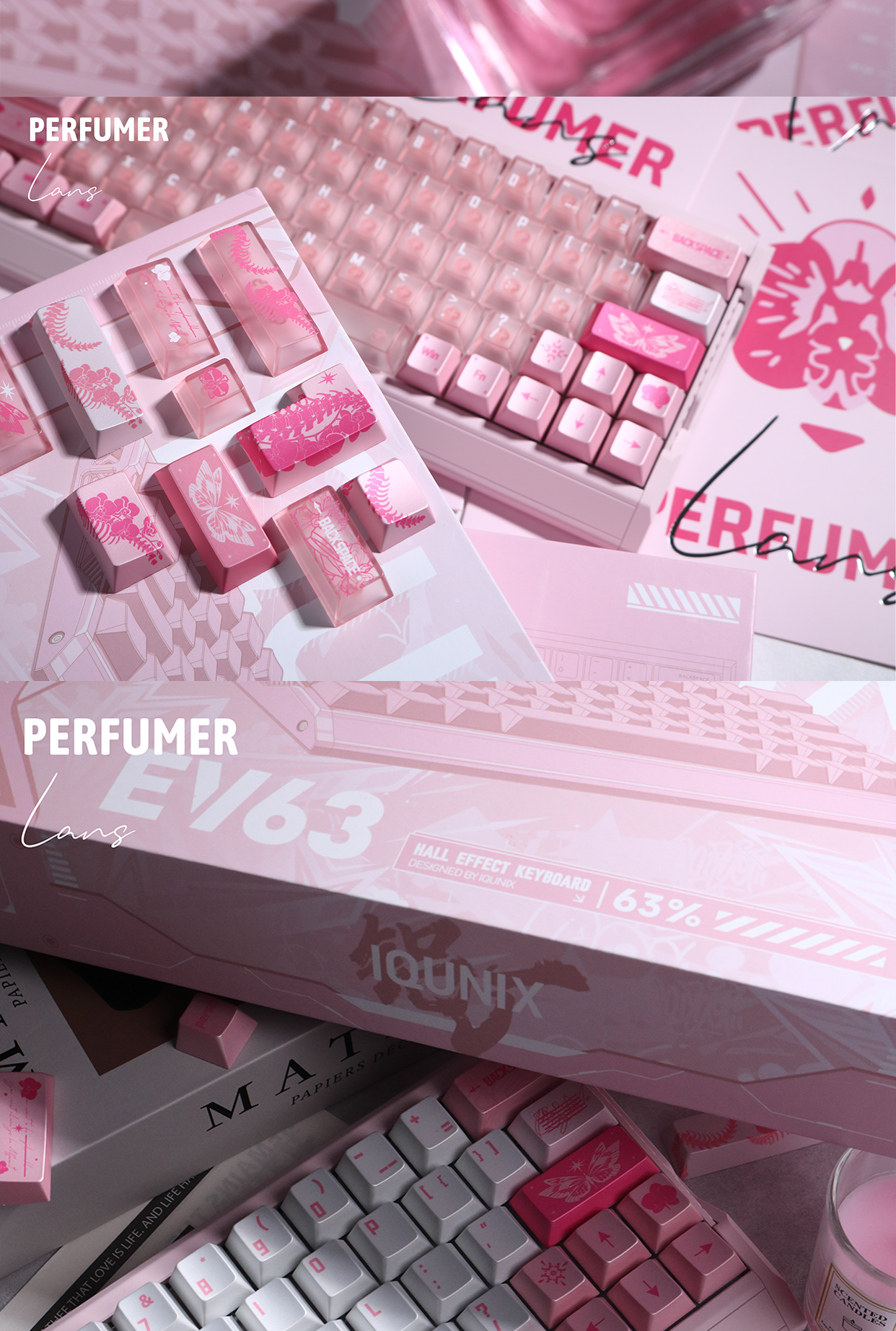 #0278 Pink Metallic Pearlescent Paint Perfumer Keycap + Fog Transparent PC Cherry Profile  Designed By Lans