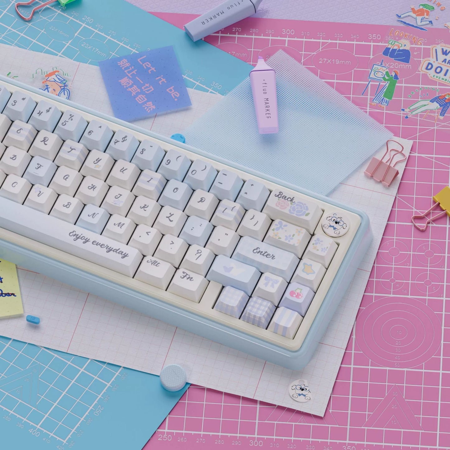 UR65 Blue/Pink/Red Mechanical Customized Keyboard (Tri-mode Gasket Hot Swap RGB Support QMK/VIA)