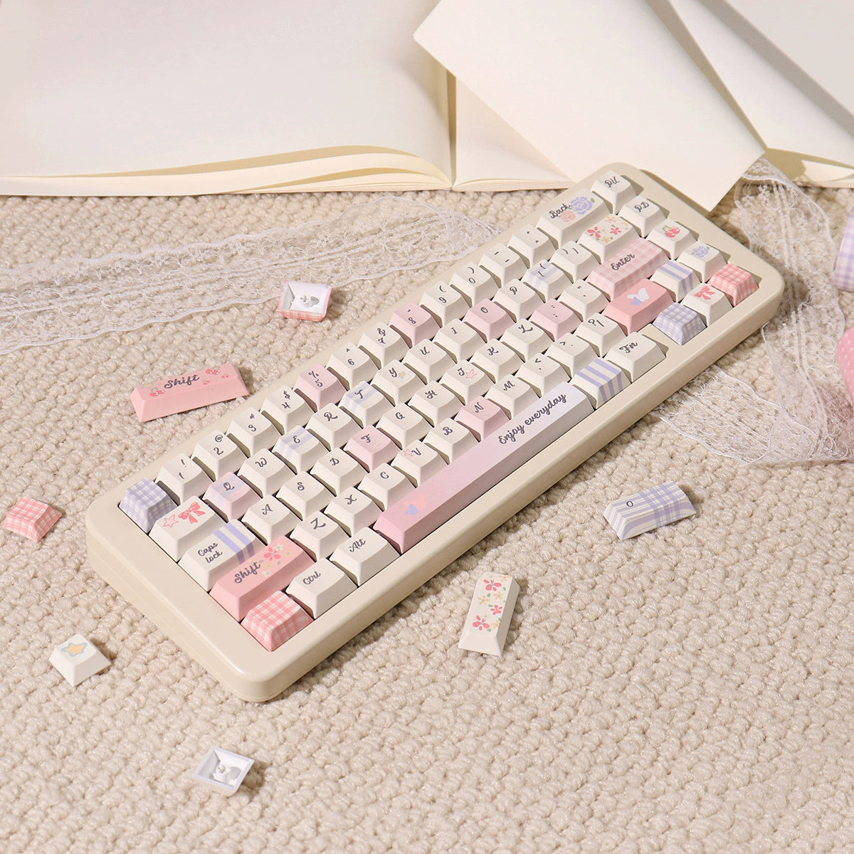 043 Pastel Pink Blue Grids Garden Keycap Cherry/ MOA Profile 152 keys BeeFun design