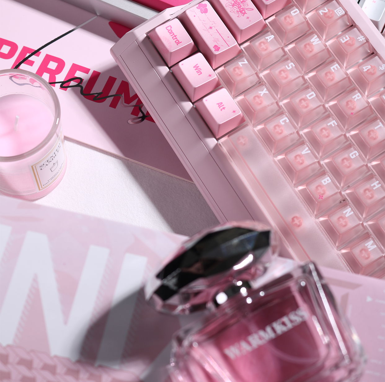 #0278 Pink Metallic Pearlescent Paint Perfumer Keycap + Fog Transparent PC Cherry Profile  Designed By Lans
