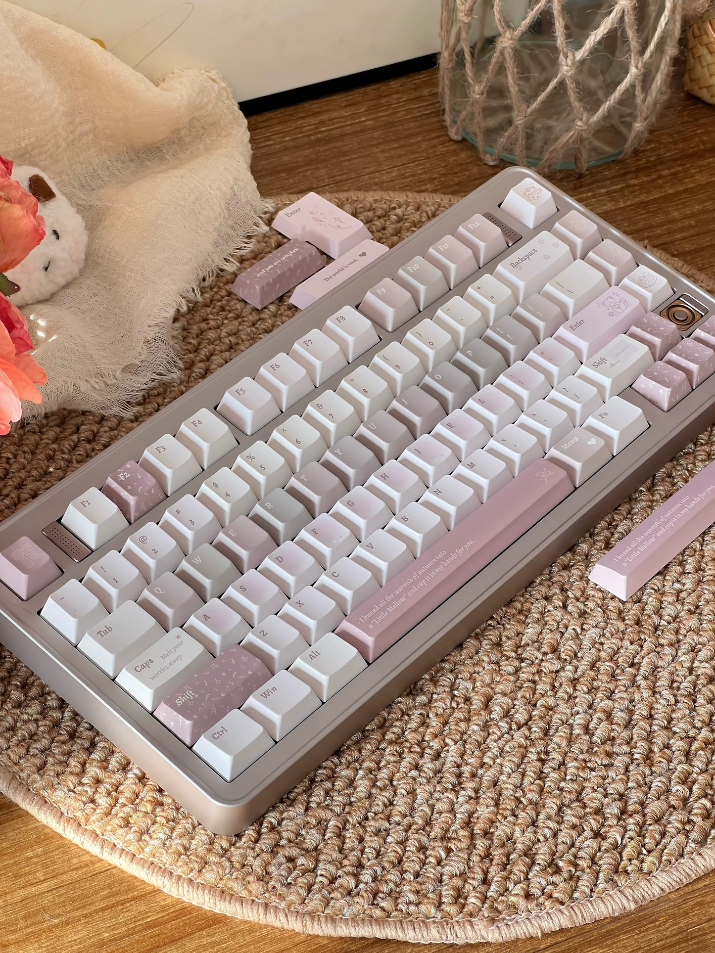 #0266 Little Waxy Keycap Gentle Clear and Cold Gray Pink Low Saturation Cherry Profile Designed By Bluebird