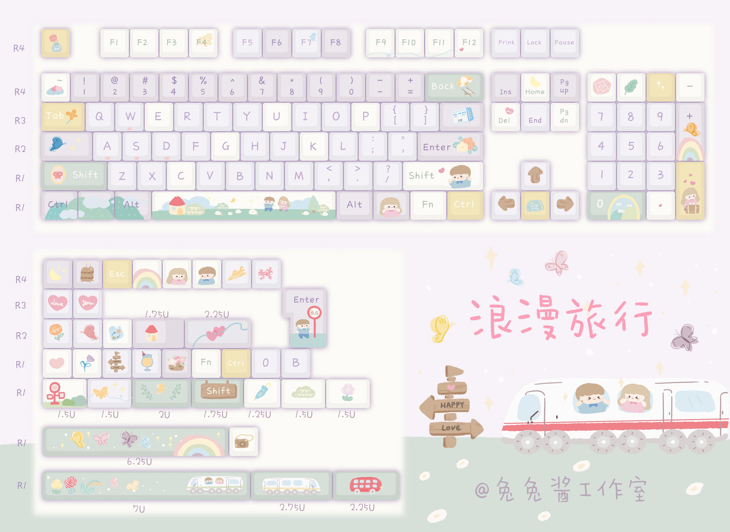 Romantic Travel SOA/Cherry Profile Customized keyboard Cute Purple Keycaps