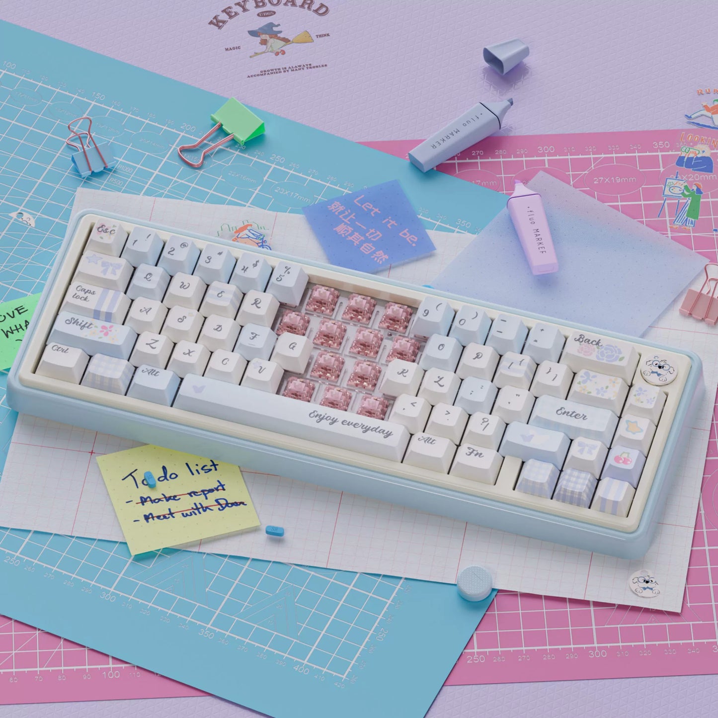 UR65 Blue/Pink/Red Mechanical Customized Keyboard (Tri-mode Gasket Hot Swap RGB Support QMK/VIA)