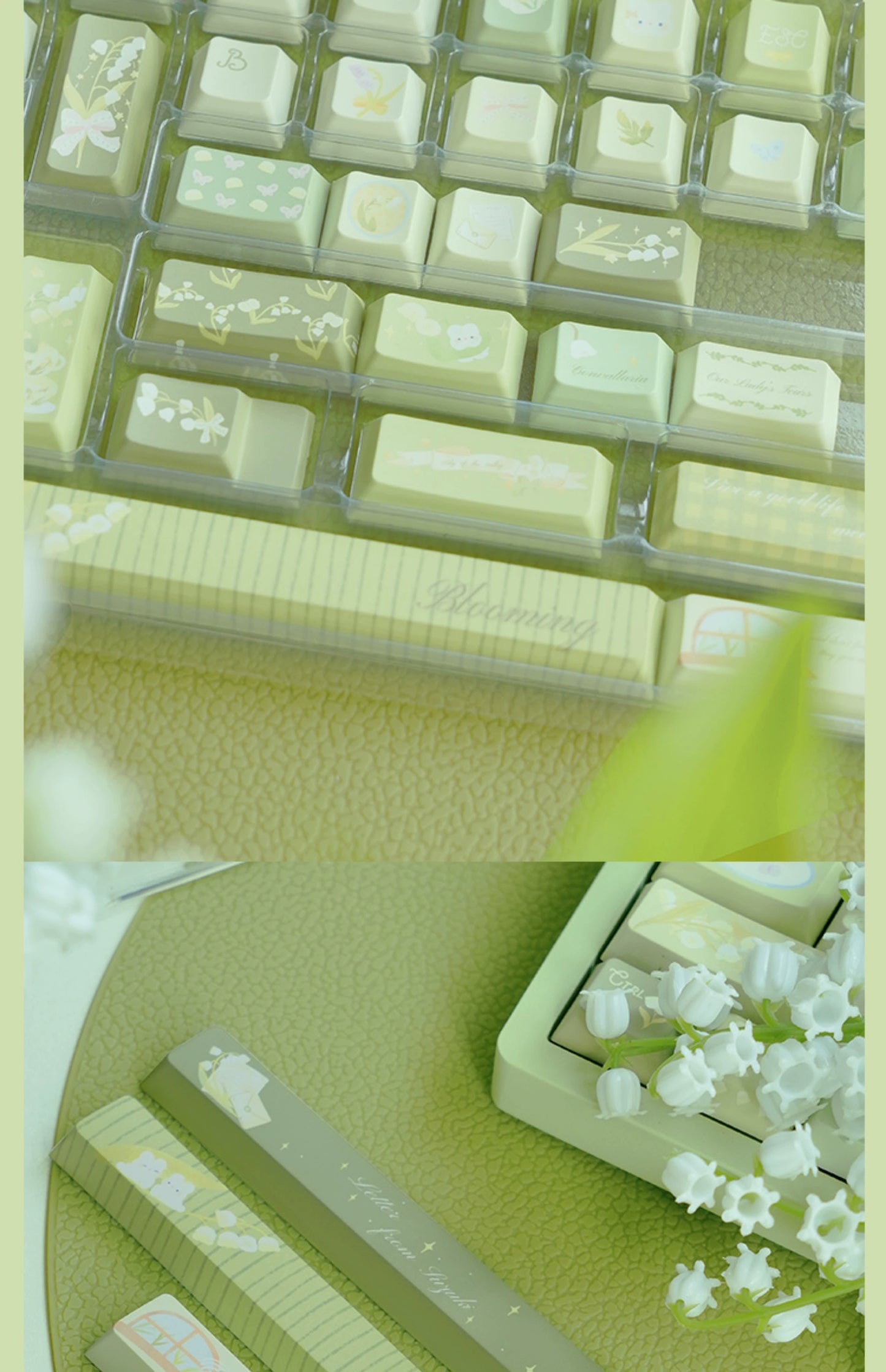 003 Pastel Green Rabbit Lilies of The Valley  Keycap Cherry Profile 138 Keys