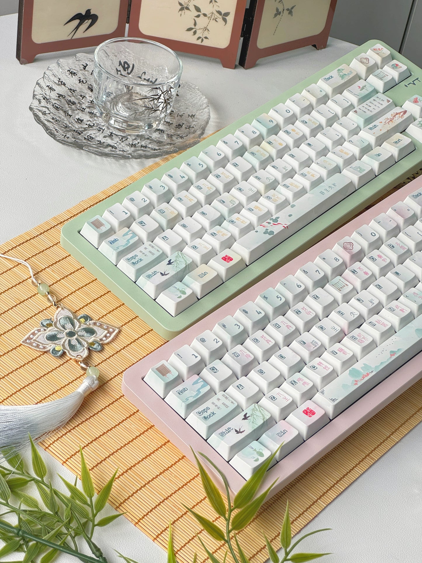 #0228 Floating Life Memoirs Pink Green Chinese Ancient Style Fresh Keycap Cherry Profile Designed By MoCoo（not including keyboard）