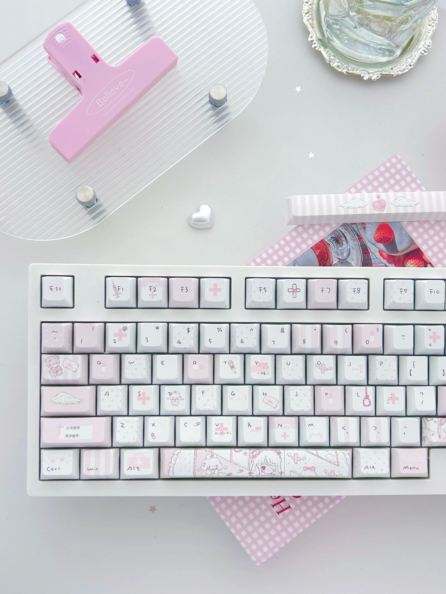 #0286 1 Angel Treatment Room Cold White Light Pink Keycap Cherry Profile