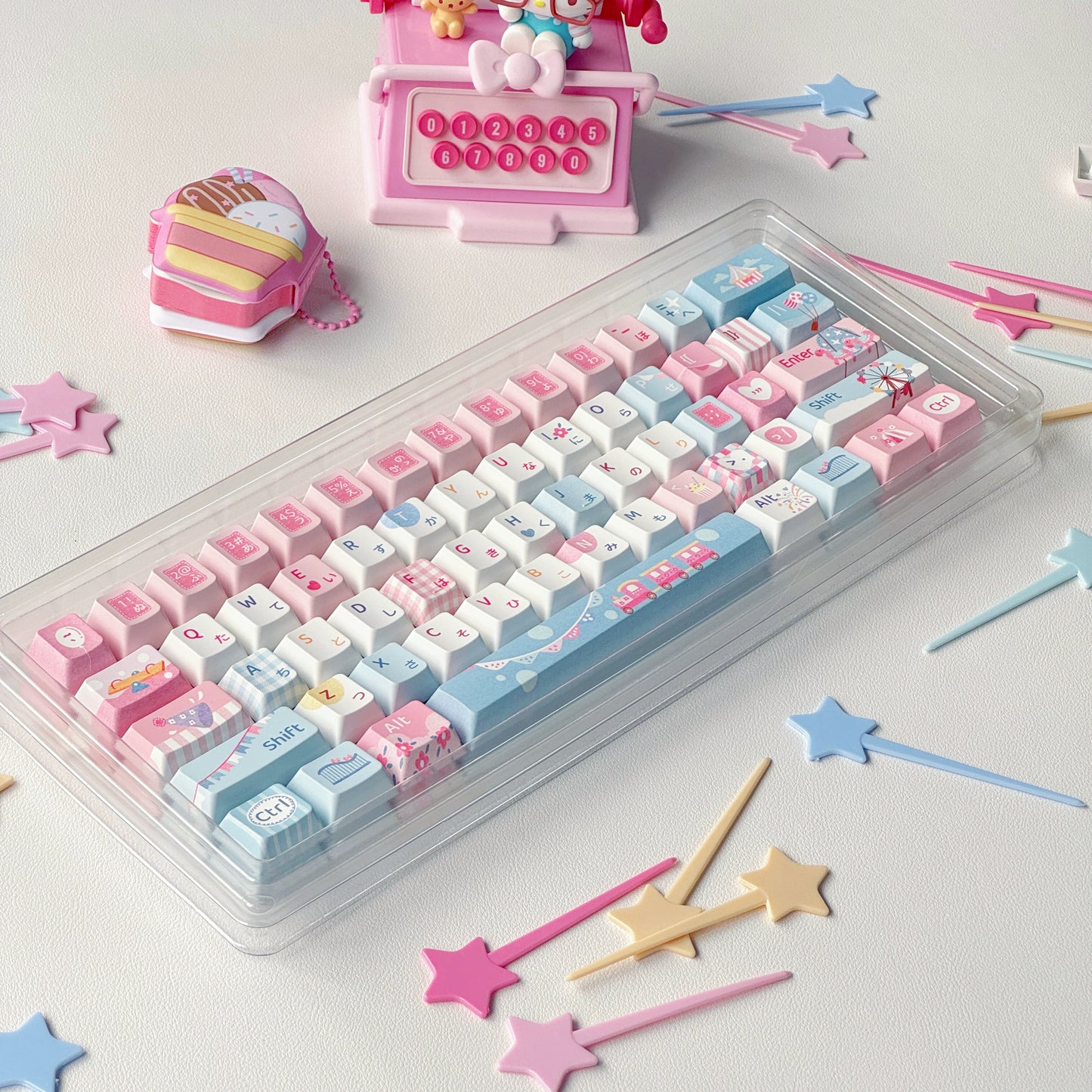 #0219 Amusement Park Cute Pink and Blue Keycaps (not Including Keyboard)