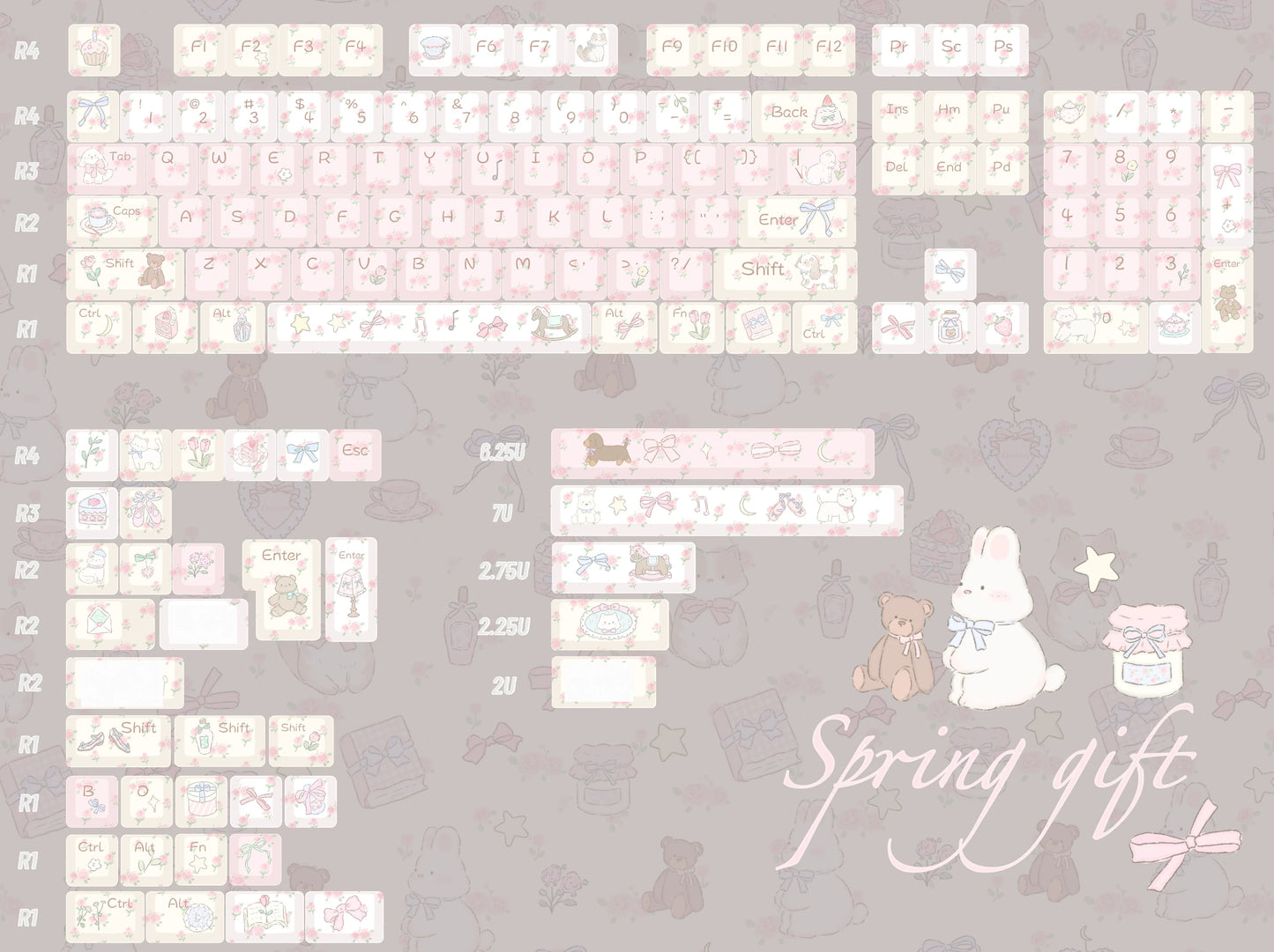 001 Flower French Style Spring Floral Gift Moa Profile 140 Keys Cute Keycap Set LlilyX Lab flower keycaps