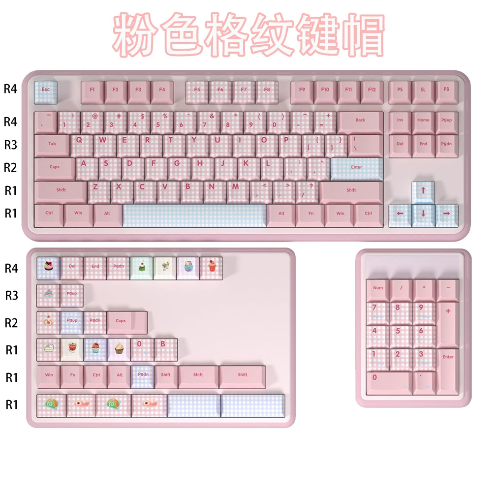 086 Blue and Pink Plaid Japanese Double-spell Keycaps 138-keys