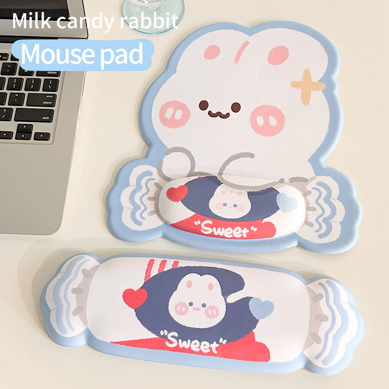 Pastel Blue Creamy White Cute Rabbit Milky Candy Mouse Pad Wrist Rest Pad Keyboard Study Supplies Office Must-have