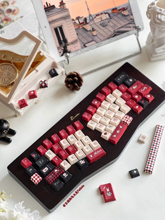 Retro Red and Black Alice Cherry Profile Keycap Set Designed By Dirty Cat Studio