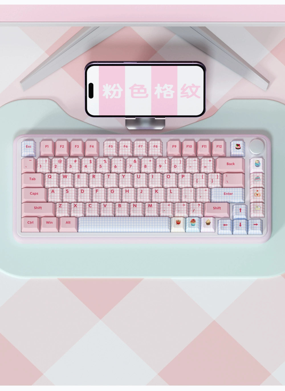 086 Blue and Pink Plaid Japanese Double-spell Keycaps 138-keys