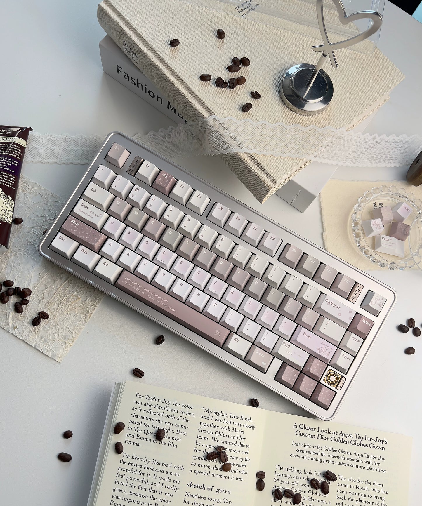 #0266 Little Waxy Keycap Gentle Clear and Cold Gray Pink Low Saturation Cherry Profile Designed By Bluebird