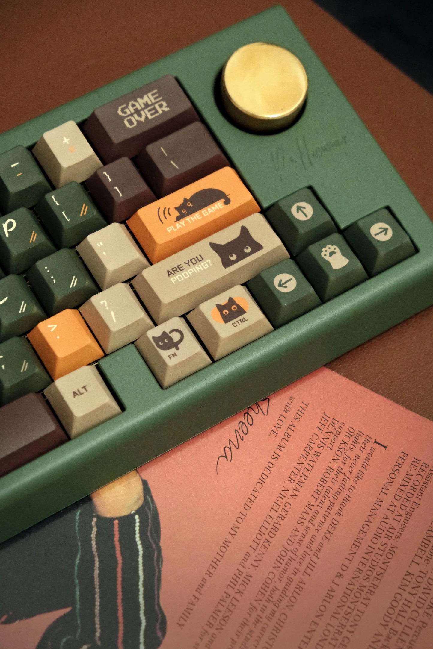 063 Game Cat Vintage Olive Green Coffee Ginger Cherry Profile Keycaps 143 keys