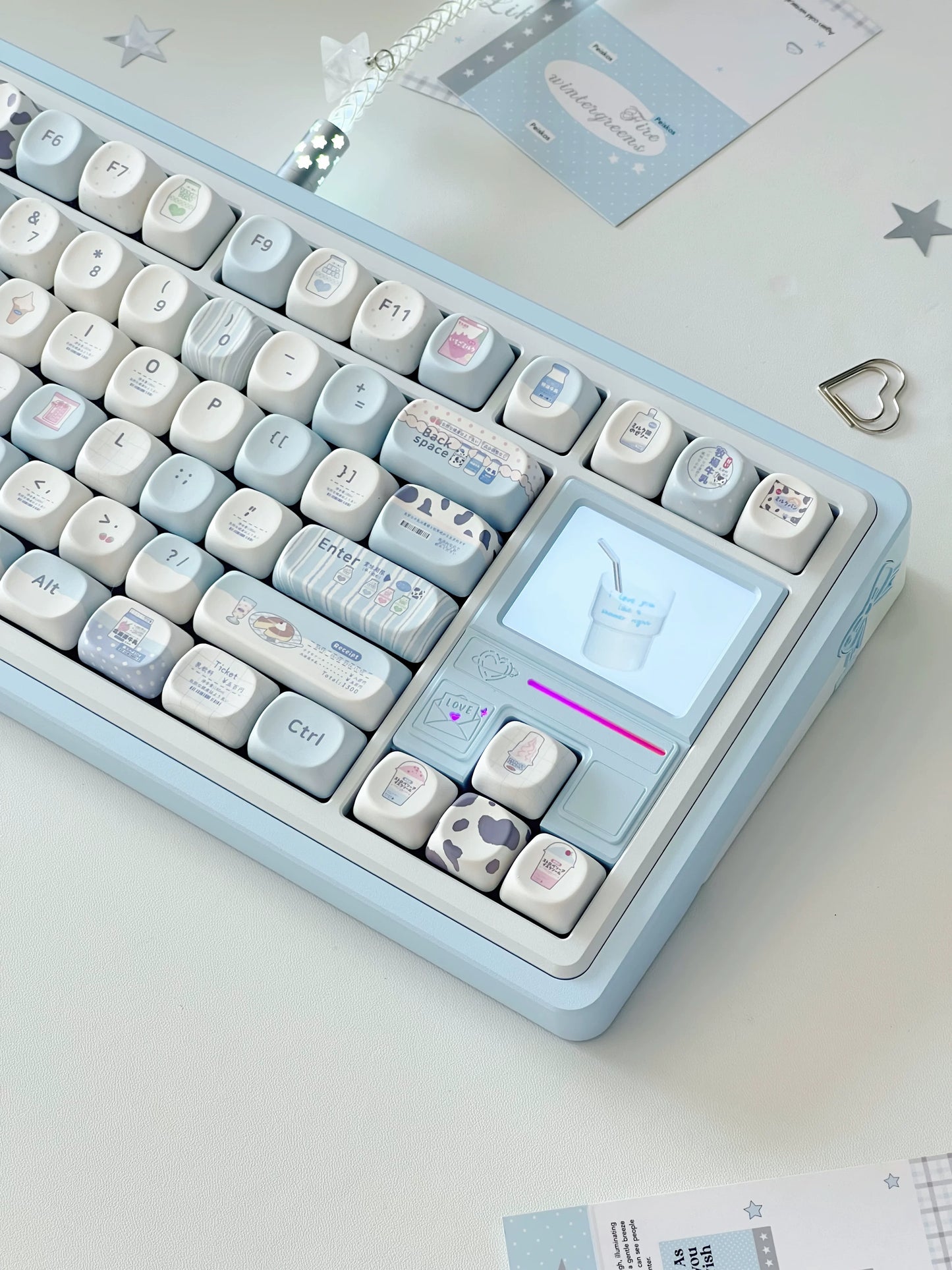 #0297 Hokkaido Milk Blue and White Japanese Style PBT Keycaps for Mechanical Keyboards Designed By SeeYou
