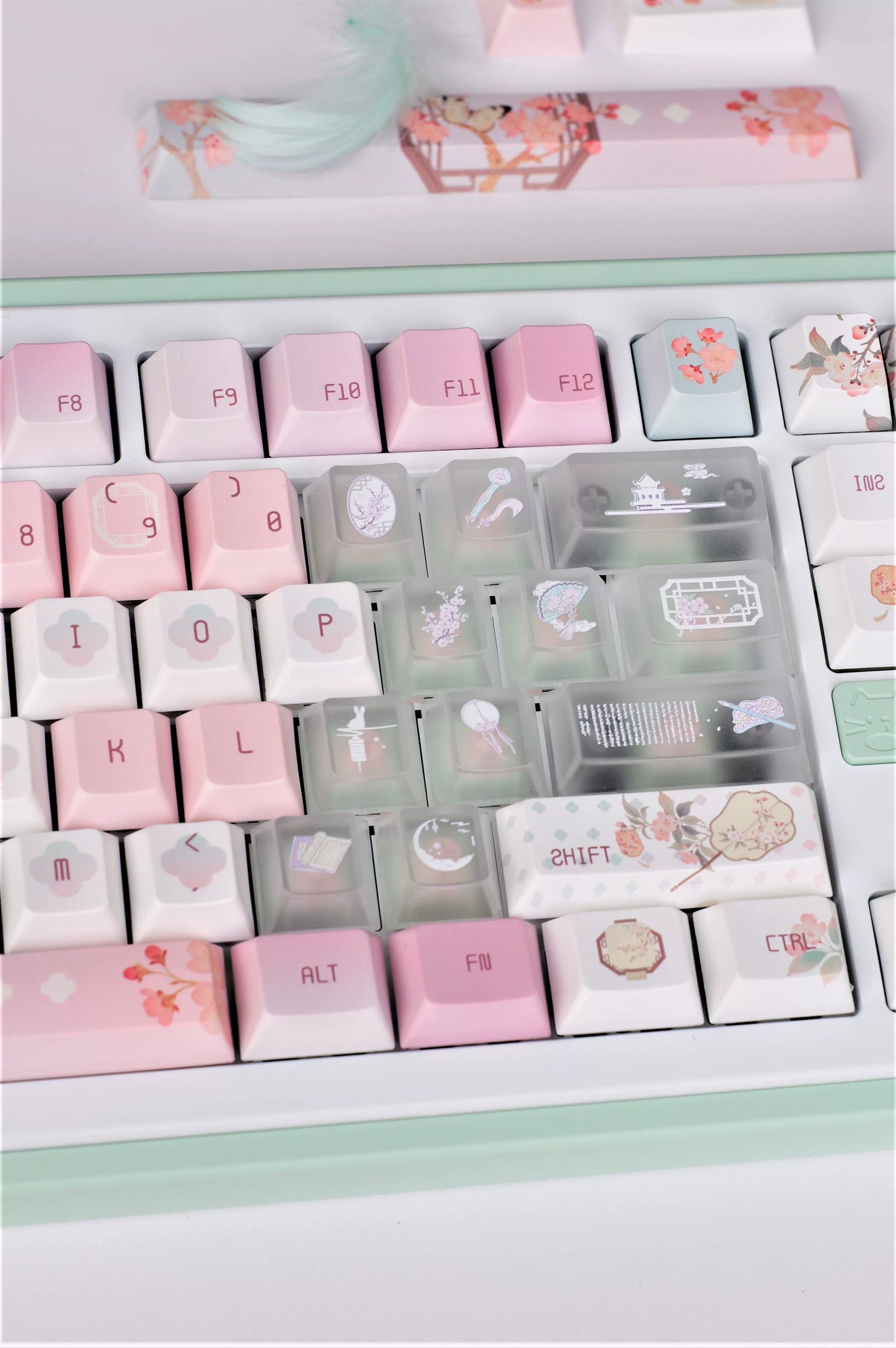 #0264 Begonia Sleepless Keycap Pink Green + Fog Transparent Pc Cherry Profile Designed By Miller