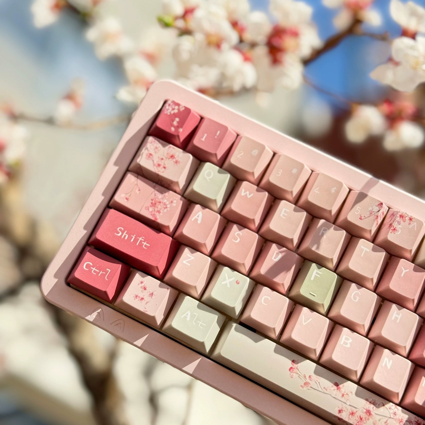 Spring Dusty Rose Blossom Green 140 Keys Cherry Profile Keycaps Desiged By Sinkebox