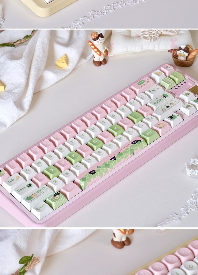 116 Apple Cat Girl Pink Green Cute Keycap 129-key