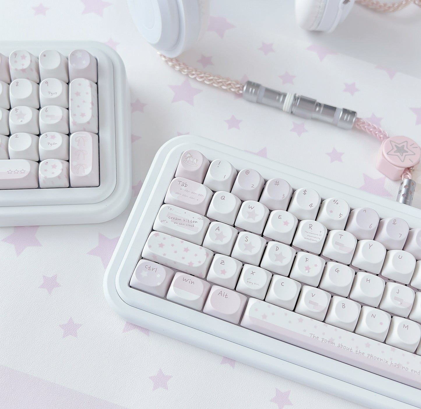 #0207 Whispering Pink White Stars Keycap Designed By Bluebird （not including keyboard）