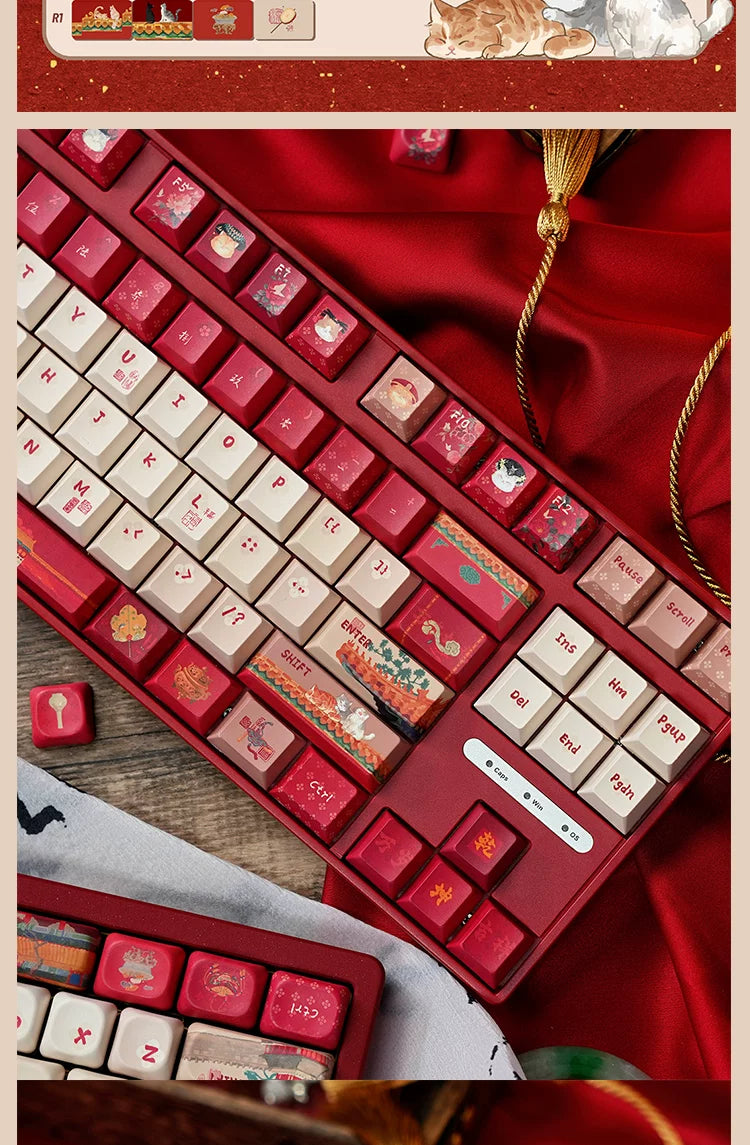 #0268 Red Forbidden City Cat Keycap Cherry/FOA Profile (not Including Keyboard)