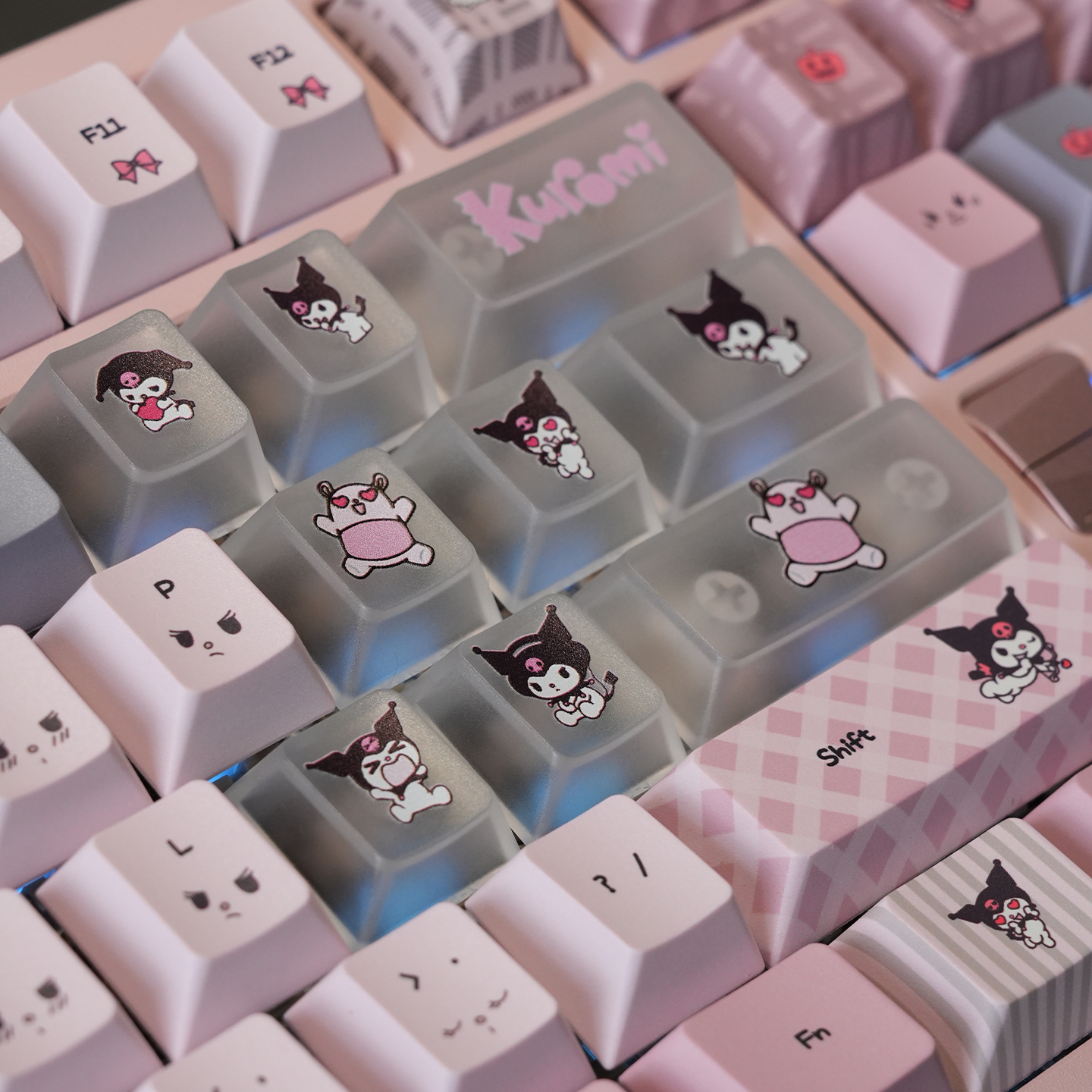 #0234 Kuromi Theme Grey Pink Keycap PBT + PC CHERRY/MOA Profile Designed By URE（not including keyboard））