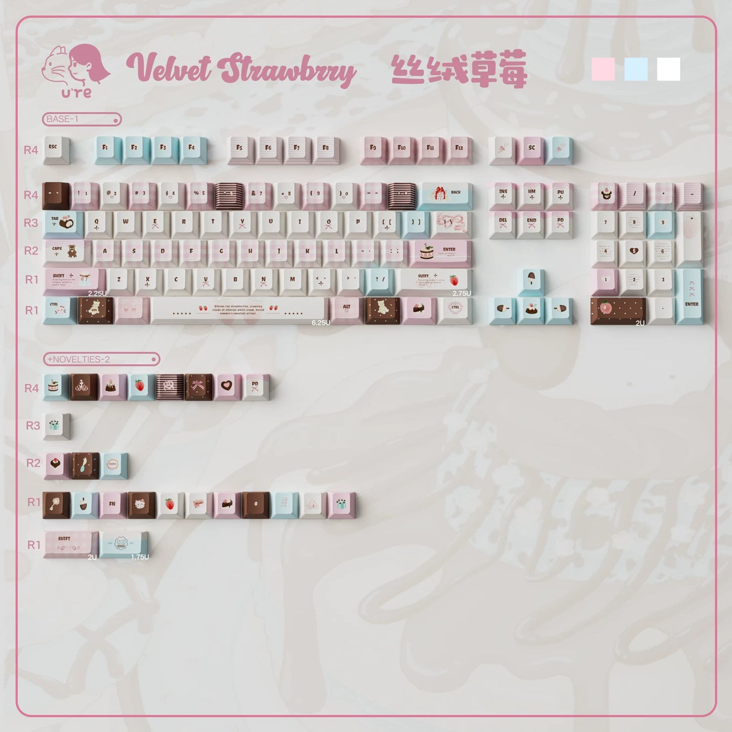 #0257 Velvet Strawberry Mint Chocolate Keycap Cherry/moa Profile(Not including keyboard)