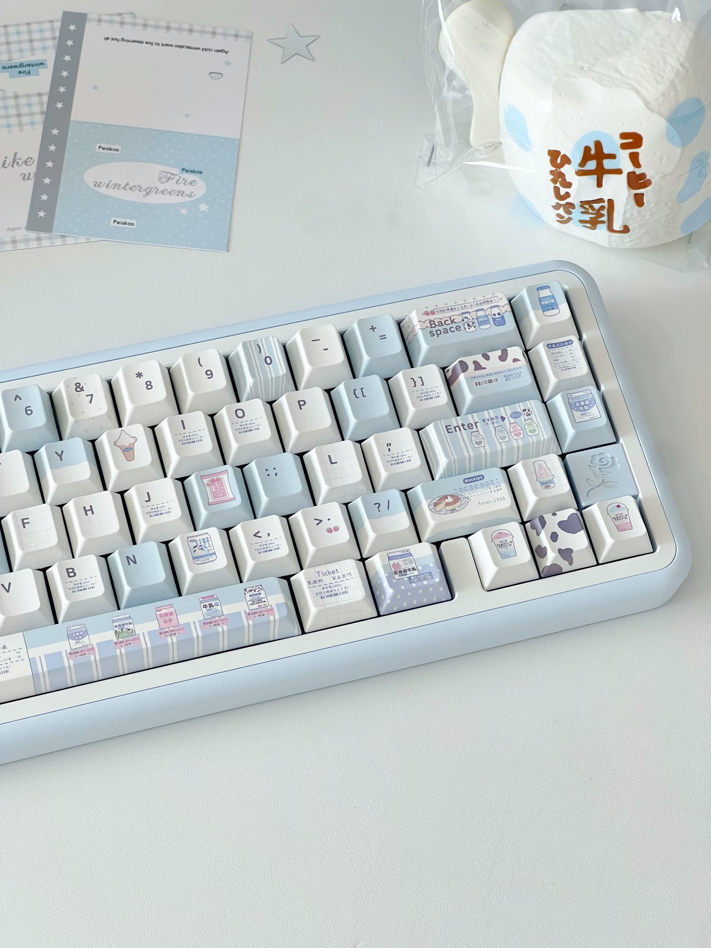 #0297 Hokkaido Milk Blue and White Japanese Style PBT Keycaps for Mechanical Keyboards Designed By SeeYou