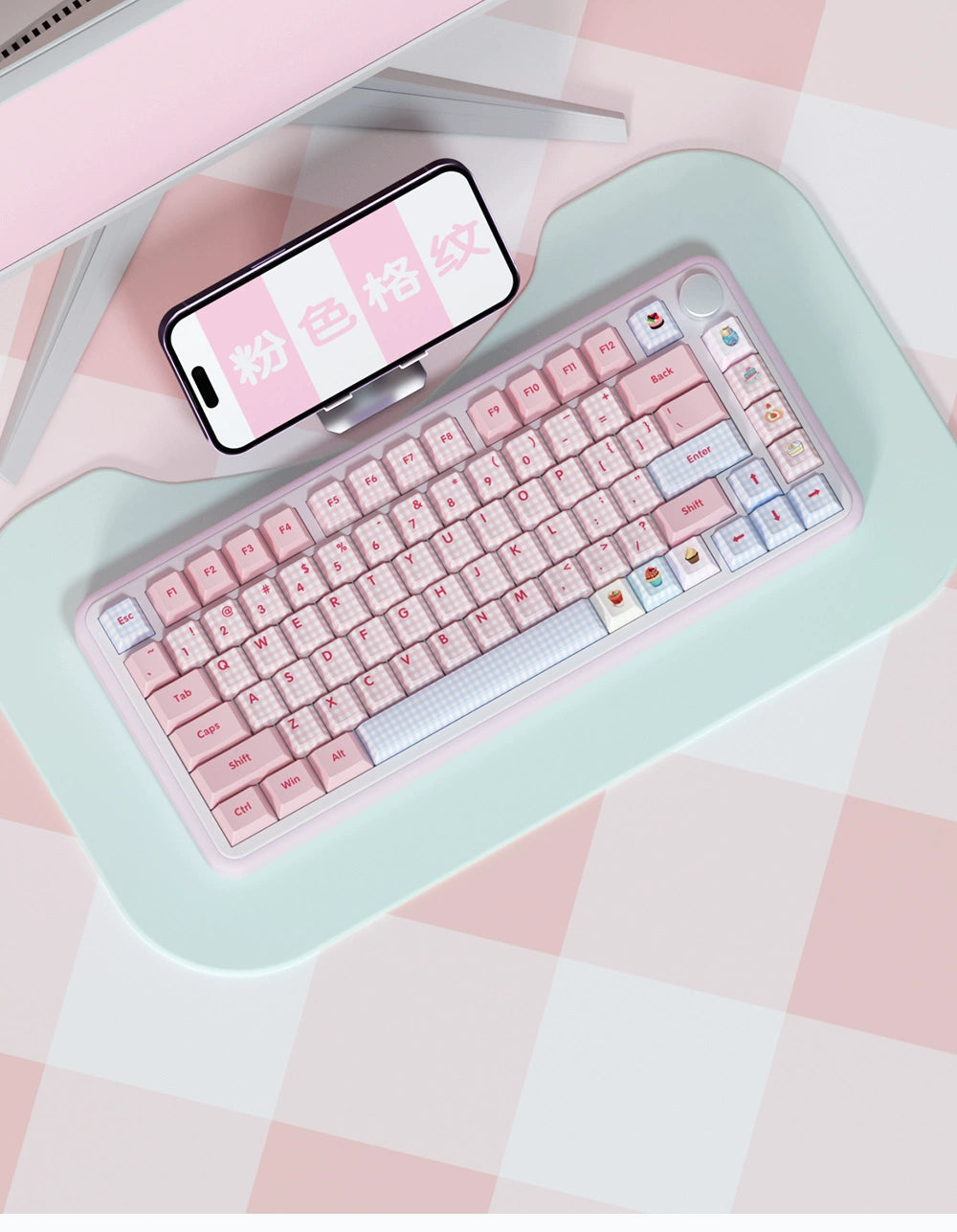 086 Blue and Pink Plaid Japanese Double-spell Keycaps 138-keys