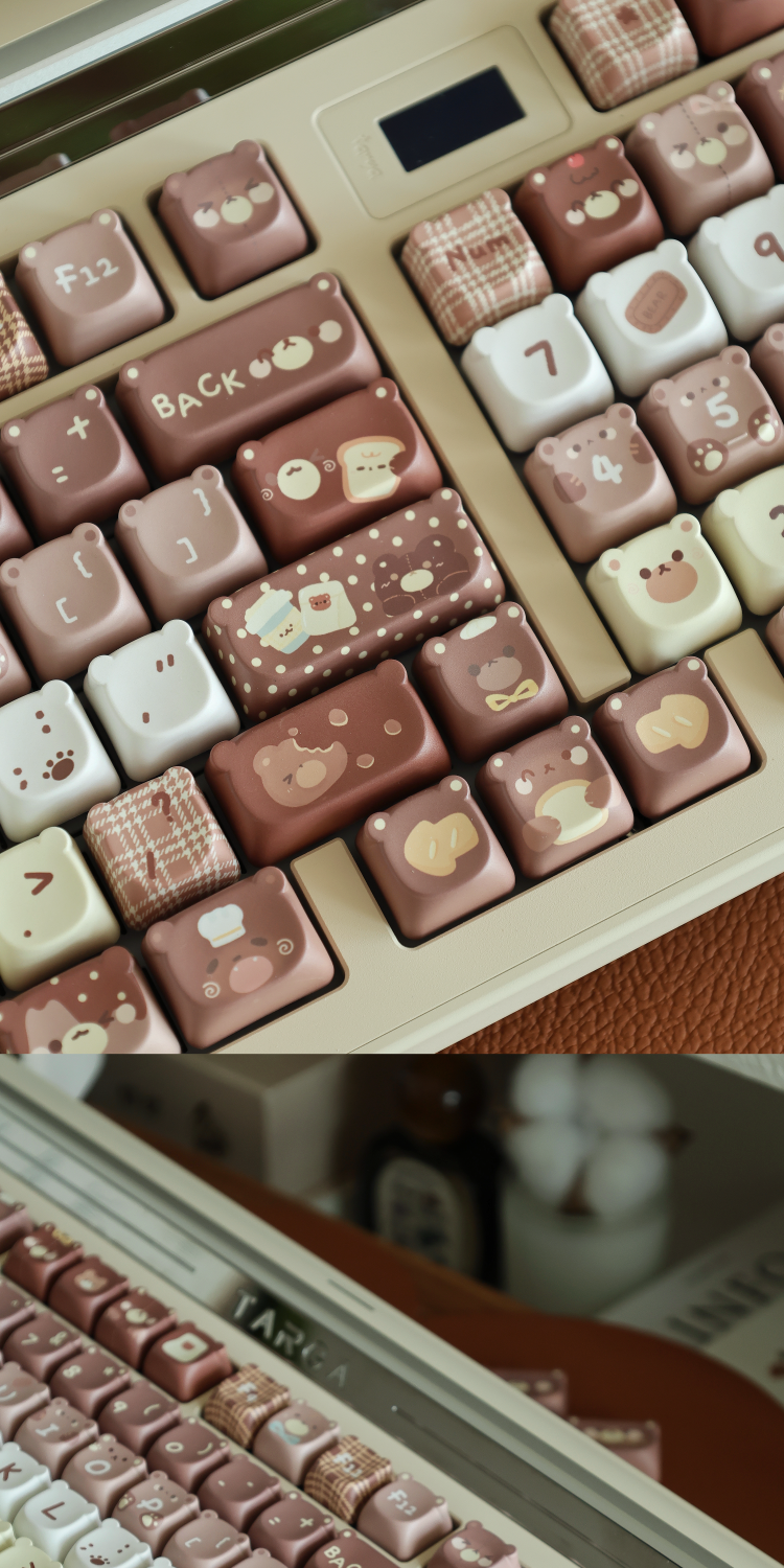 026 Brown Bear Baked Keycaps Cute and Round Skin-like Feel Designed By SOULCAT