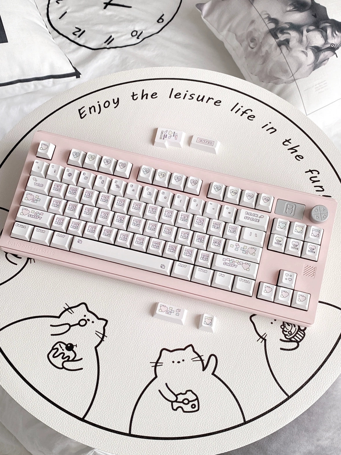 Pastel Pink White Heartbeat Signal Cherry Profile Keycaps Designed By Mocoo Studio