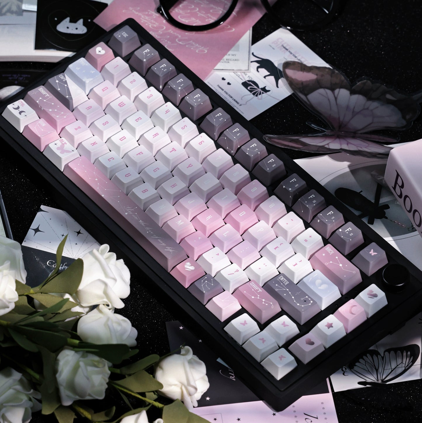 092 Star Fluctuation Gray Pink Gradual Change Advanced Sense Cherry Profile Keycap