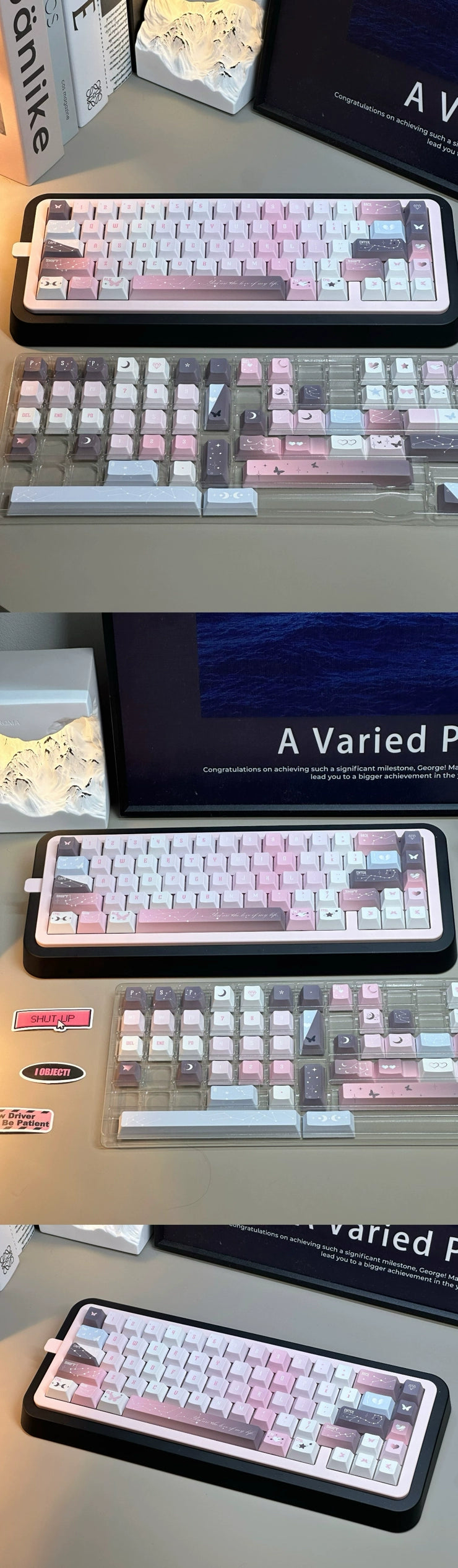 092 Star Fluctuation Gray Pink Gradual Change Advanced Sense Cherry Profile Keycap