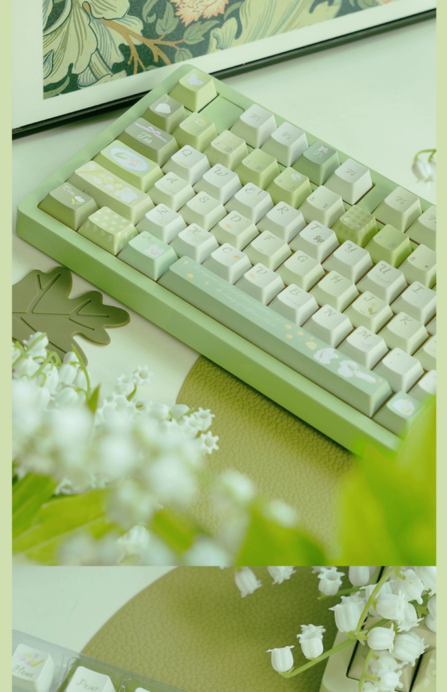 003 Pastel Green Rabbit Lilies of The Valley  Keycap Cherry Profile 138 Keys