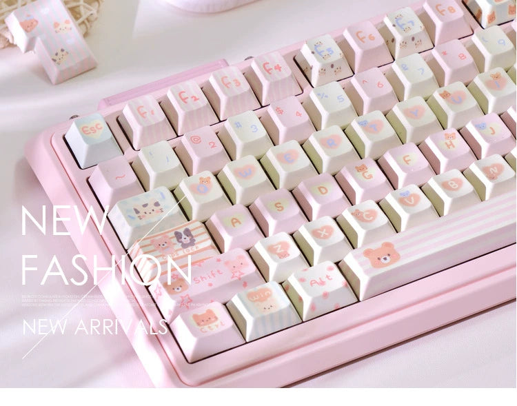 054 Piggy Cat Cute Zoo Animal Cream Style Pastel Pink Yellow Keycap Cherry Profile