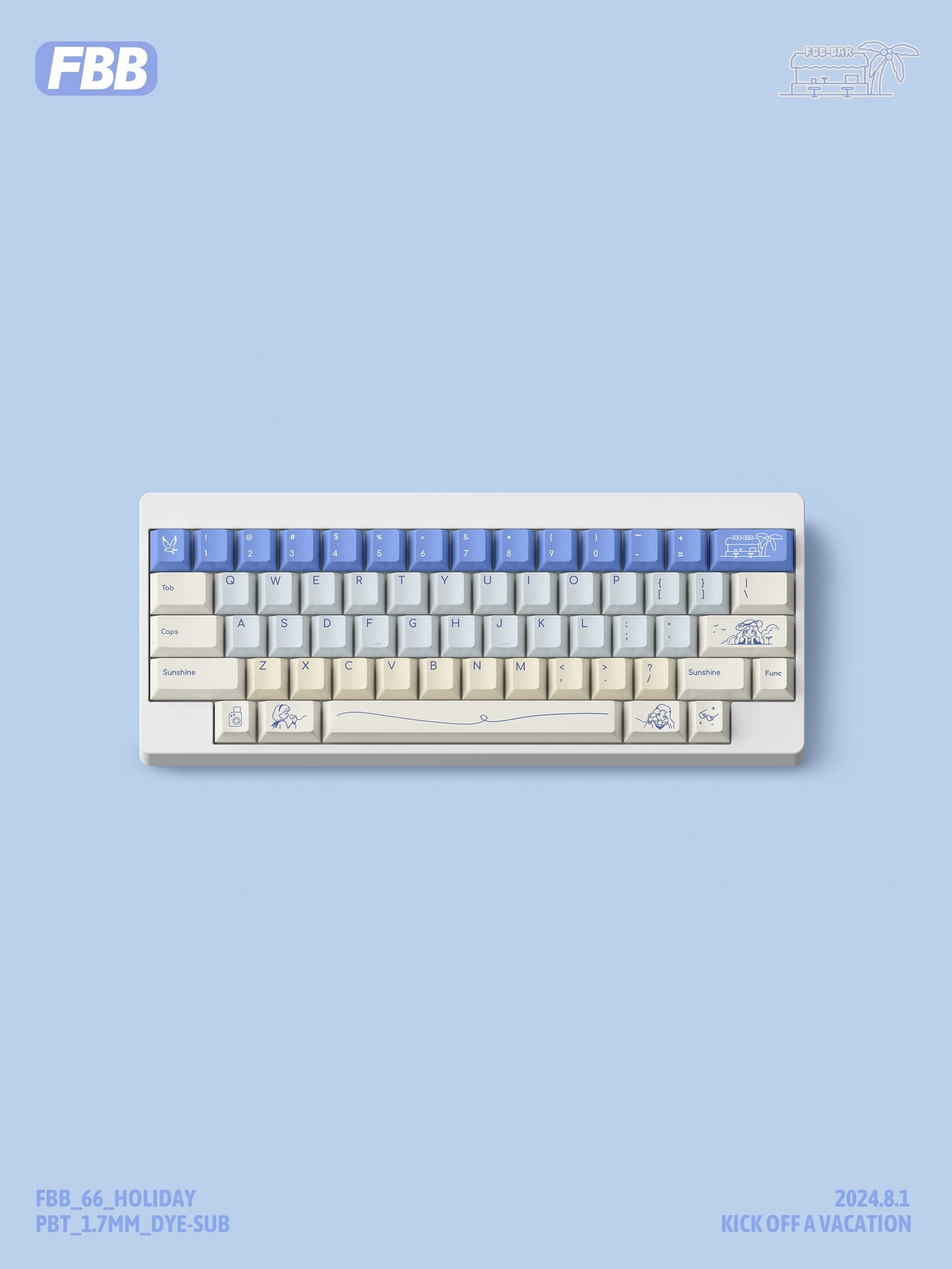 046 Holiday Blue Gradual Change Cherry Profile  Keycap 147 Keys FBB Design