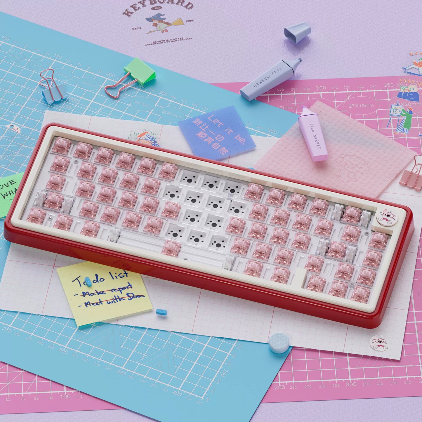 UR65 Blue/Pink/Red Mechanical Customized Keyboard (Tri-mode Gasket Hot Swap RGB Support QMK/VIA)